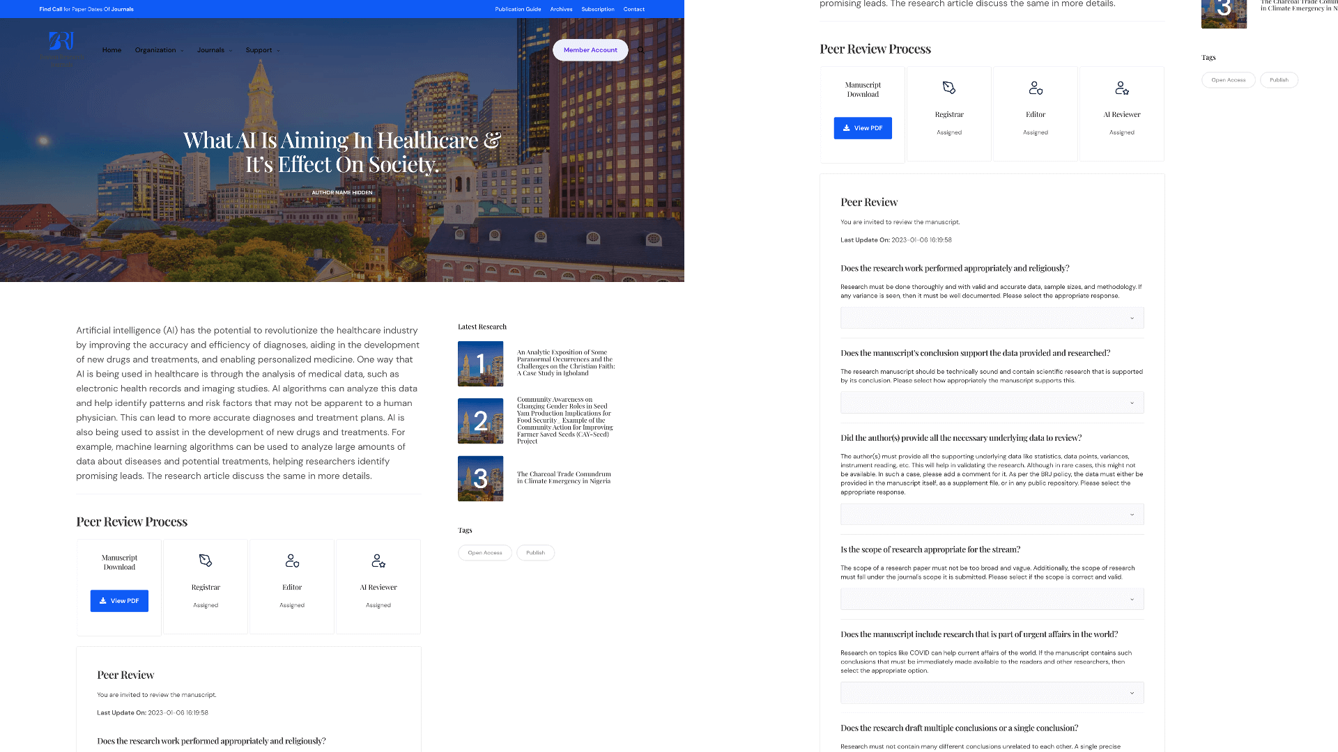 Peer review questionnaire screen
